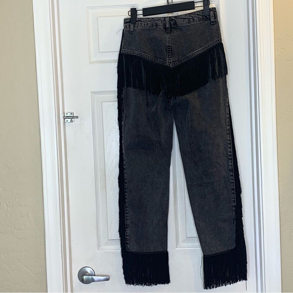 Nasty Gal It’s Only Rock and Roll Fringe High Waisted Jeans Black Size 6 - Picture 6 of 12